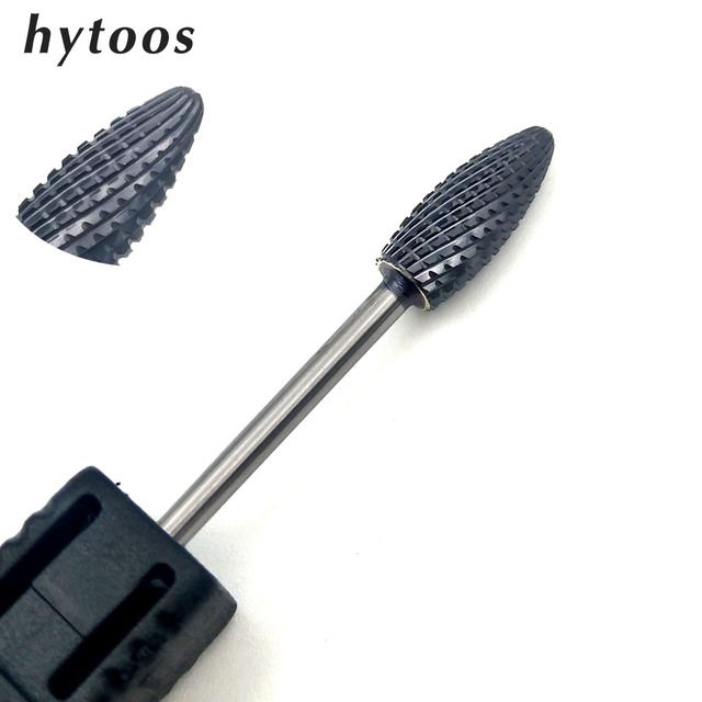 HYTOOS 1pc Tungsten Carbide Nail Drill Bit 3/32" Manicure Cutters Black Titanium Burr Nail Drill Accessories Nail Grinding Tools