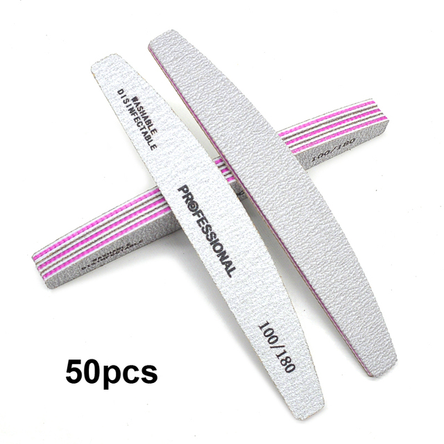 20/25/30/50/75pcs Gray Manicure Acrylic Professional Nail Files 80 100 180 Grit Double Sided Nails Art Tools (7.01 * 1.1in)