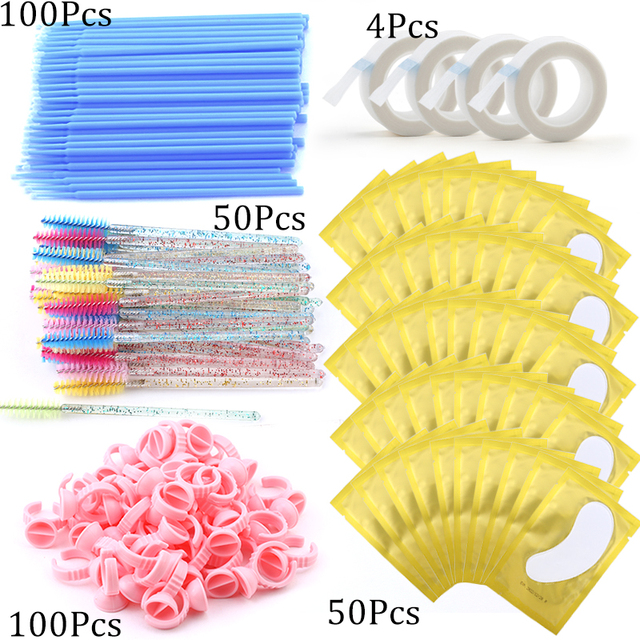 Eyelashes Extension Supplies Lashes Set Micro Brush Tape Glue Ring Eye Pad Disposable Mascara Applicator Eyelashes Tool