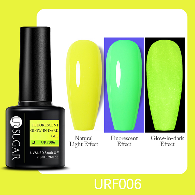 ur sugar 7.5ml neon luminous gel nail polish green fluorescent glow in the dark semi permanent soak off uv gel nail art varnish