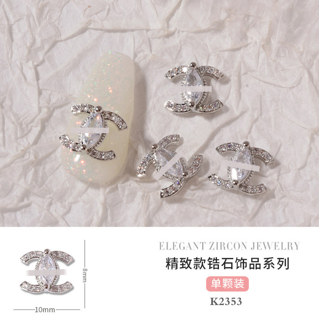 3pcs New nail art zircon metal jewelry with the same love net red butterfly color retaining nail diamond buttons necklace