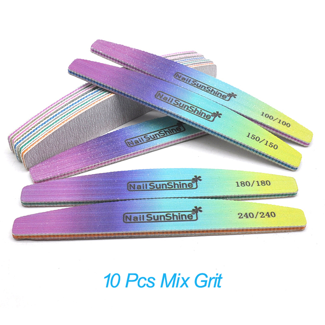 10pcs/lot Strong Thick Half Moon Nail Files Rainbow Emery Nail Sanding Files Blocks Grinding Polishing Manicure Care Tools