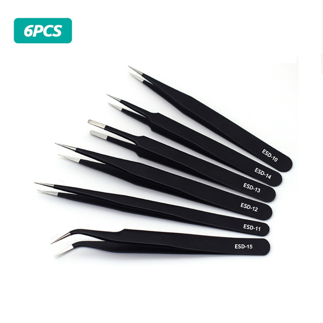 ESD anti-static stainless steel tweezers precision maintenance repair industrial curved tool home work model making hand tool