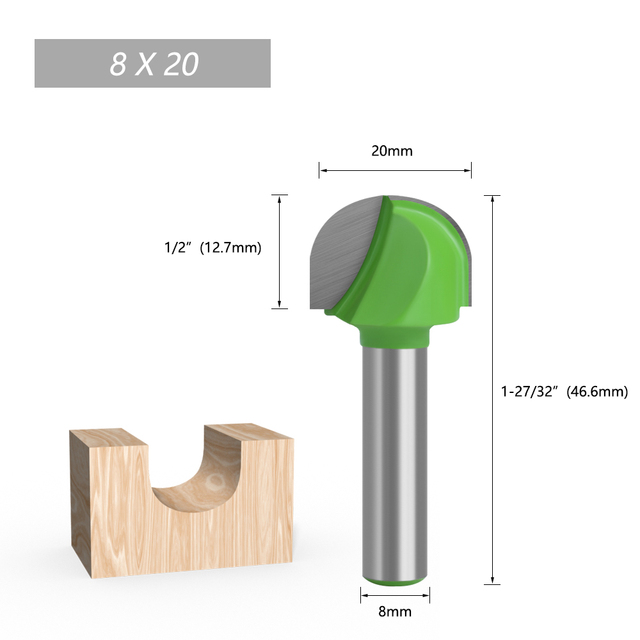 LA VIE 1pc 8mm Shank Ball Nose End Mill Round Nose Cove CNC Milling Bit Radius Core Box Solid Carbide Router Bits Tools