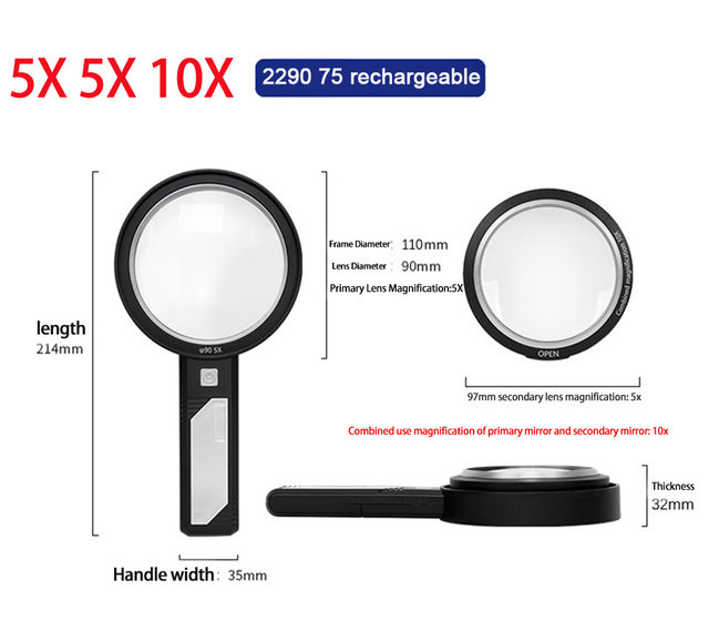 5X 10X 15X Lighted Magnifying Glass Handheld Magnifier with 8 Led Lights, Optical Lens Illuminated Magnifier for Reading Repair