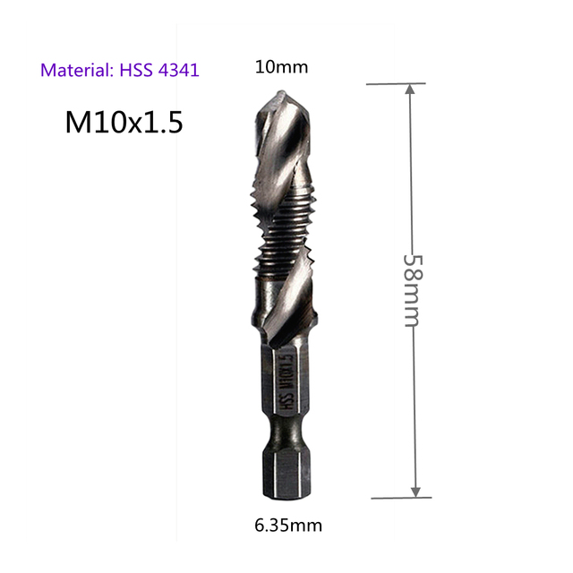 1-6pcs M3 M4 M5 M6 M8 M10 Tap Drill Bits 1/4 Hex Shank Machine Hand Taps Titanium Coated HSS Drill Tap Bits Threaded Screw Tools