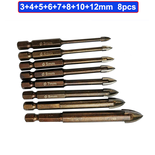 Tungsten Carbide Glass Drill Bit Set Alloy Carbide Point With 4pcs Glass Tile Edges Cross Spear Head Drill Bits