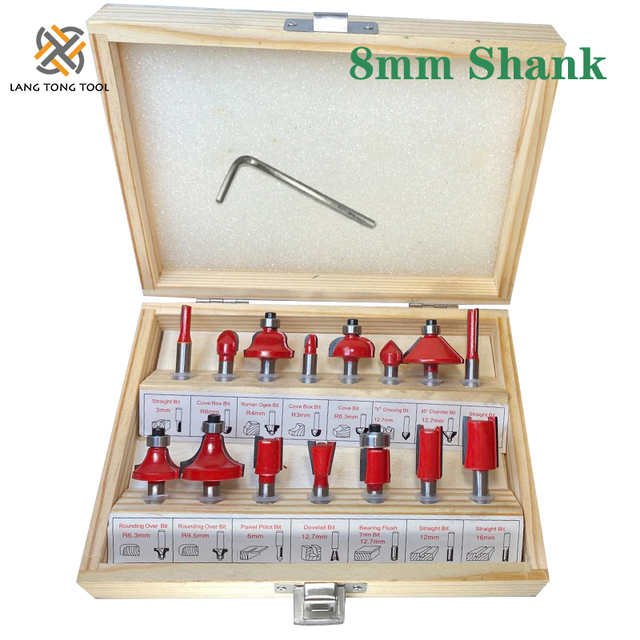 6mm/6.35mm/8mm15Pc Router Bit Set Trimming Bit Straight Milling Cutter Bit Wood Tungsten Carbide Cutting Woodworking LT027