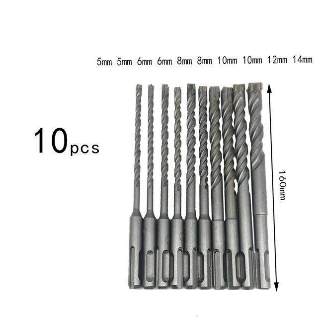 1 Sets Cross Tips 4 Cutters 160mm SDS Plus Drill Bits Set YG8 Steel Carbide Flat Tip Electric Hammer Drill Bits Stone Masonry Drill Bits Kit