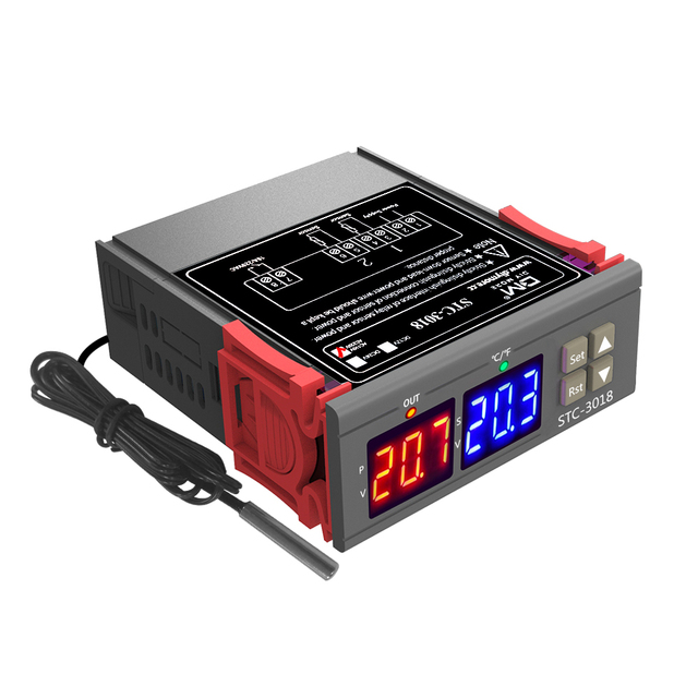 STC-3008 3018 3028 AC 110V 220V DC 12V 24V 10A المزدوج درجة الحرارة الرقمية تحكم الرطوبة التدفئة التبريد اثنين تتابع الانتاج