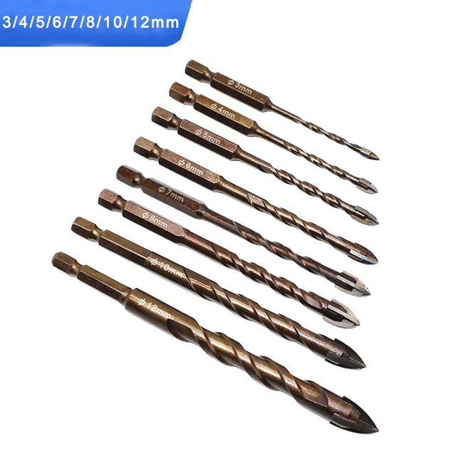 Justing Lau 7pcs/set Cross Hex Tile Bits Cup Ceramic Concrete Hole Opener Alloy Triangle Drill Size 3/4/5/6/8/10/12mm