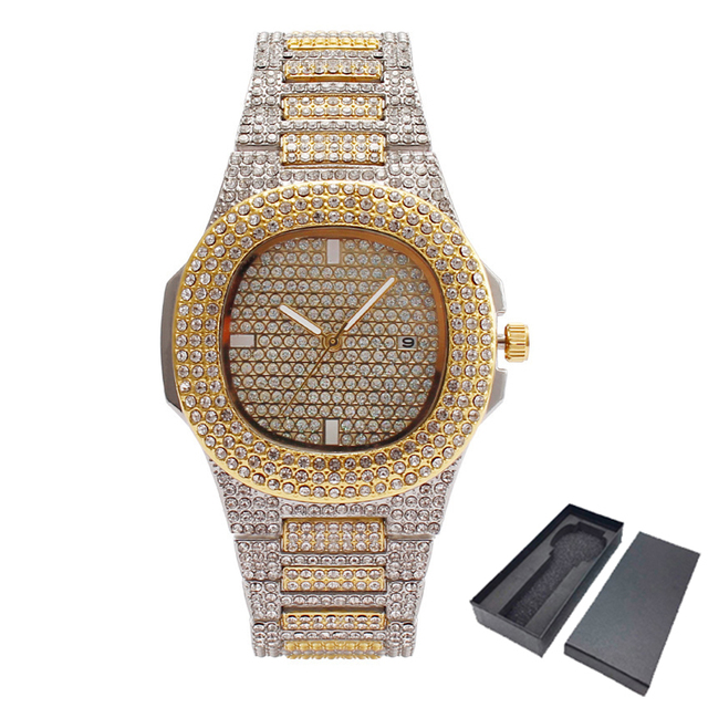 Luxury Diamond Men's Wristwatch Hip-Hop Quartz Wristwatch for Men Gold Stainless Steel reloj hombre 2022