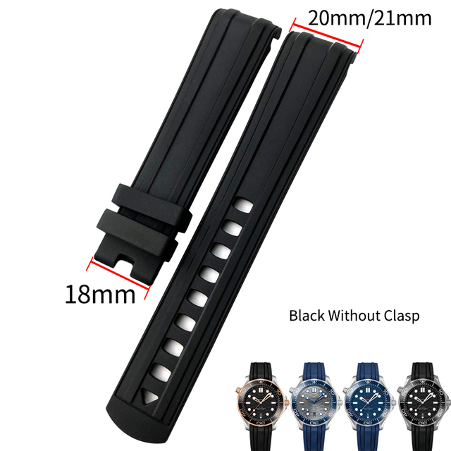 20mm 21mm 19/22mm High Quality Fluoros Rubber Watches Silicone Band Belt Fit For Omega New Seamaster 300 Black Blue Soft Strap