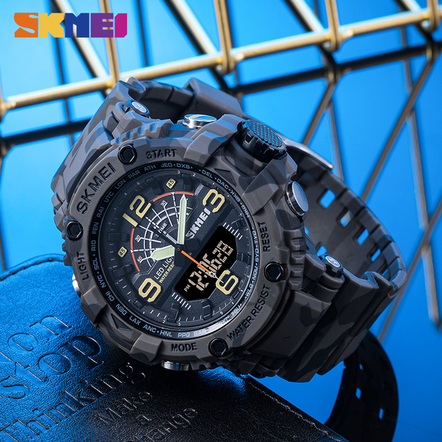 SKMEI 1617 Military Camouflage Sport Watches Stopwatch Alarm 3 Time 5Bar Waterproof Male Clock Men Watch relojes hombre 2020