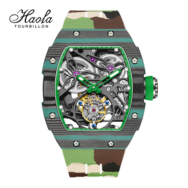 Haofa 1901 Skeleton Automatic Tourbillon Movement Watch for Men Luxury Mechanical Tourbillon Sapphire Mens Carbon Fiber Watch