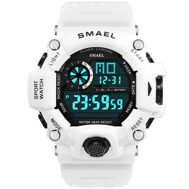 Men's Watches White Digital Watch SMAEL Sport Watch 50M Waterproof Auto Date relogio masculino Digital Military Watches Men Sport