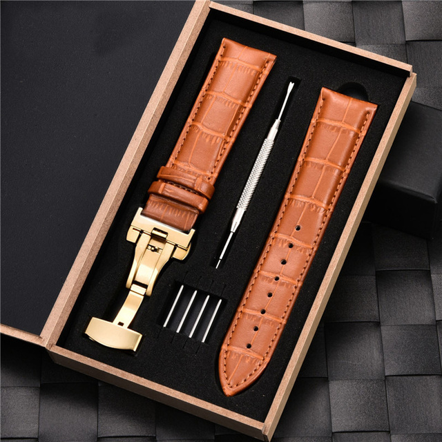 Grain Leather Watches With Stainless Steel Automatic Clasp Men's Watch Bracelet 18mm 20mm 22mm 24mm Gift Watch Box Straps