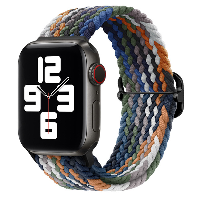 Braided Solo Loop Ring for Apple Watch 44mm 40mm 42mm 38mm Elastic Nylon Fabric Bracelet for iWatch 3 4 5 SE 6 Adjustable Buckle