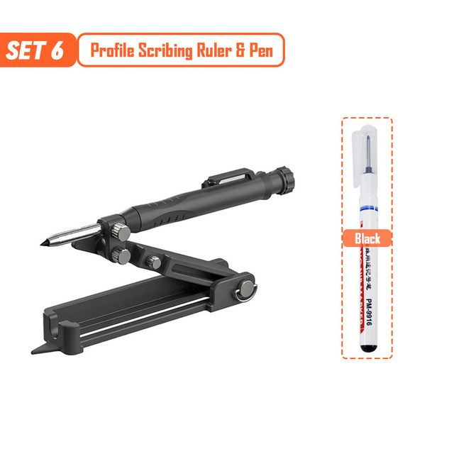 4 Modes Profile Scratch Ruler Adjustable Tool Scril Woodworking Contour Gauge With Deep Hole Pencil DIY Household Set