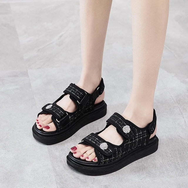 Women's Faux Leather Skirt Female Sandals 2020 Summer Fashion Sports Joker Flats For Women Ins Rome Platform Sandals Women