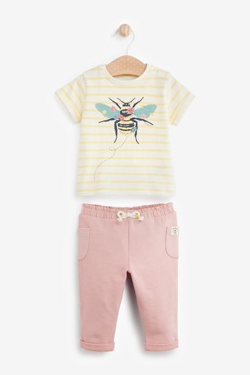 FatFace Yellow Baby Crew Bee T-Shirt and Joggers Set