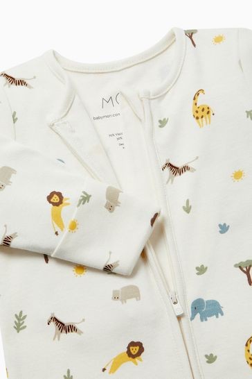 MORI White Safari Organic Cotton Clever Zip Sleepsuit