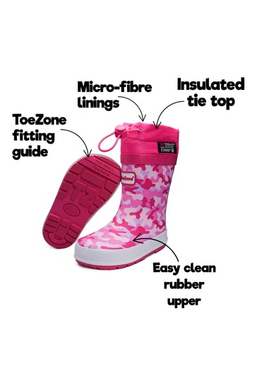 ToeZone Pink Tie Top Camo Wellies