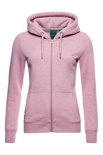 Superdry Pink Vintage Logo Embroidered Zip Hoodie