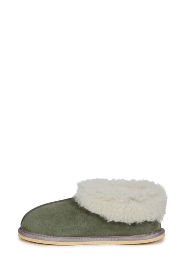 Celtic & Co. Ladies Green Sheepskin Bootee Slippers