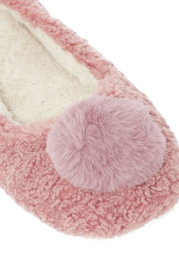 Joules Pink Pombury Ballet Slippers With Pom