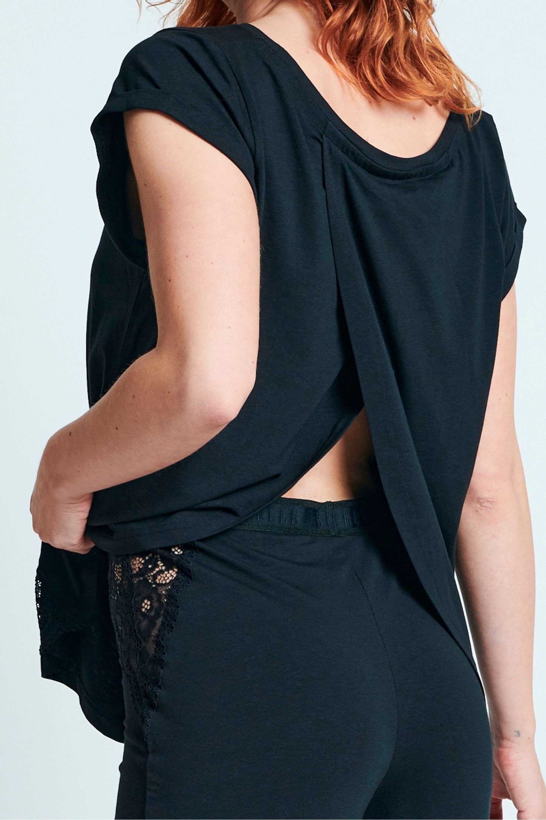 ELLE Black Nightwear Lace Crossover T-Shirt