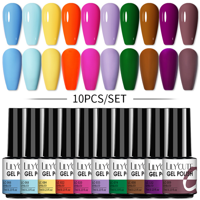 LILYCUTE 10/20/8/2pcs Gel Nail Polish Set Semi Permanent Glitter Hybrid Varnish Base Top Coat Soak Off UV LED Nails Gel