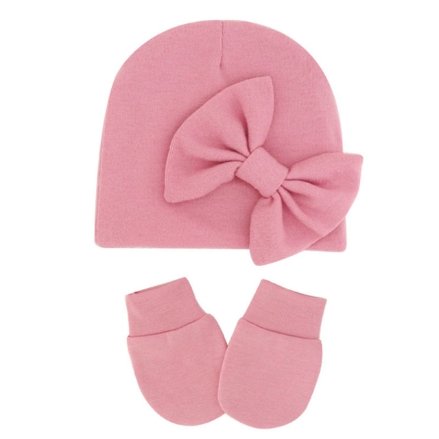 1 Set Newborn Beanie Gloves Set Baby Headband Hat Glove Kit Infant Autumn Winter Warm Cotton Head Wrap Glove Shower Gifts