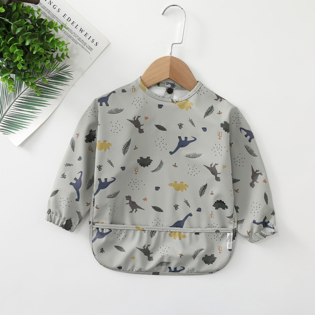 Easy to Wear Long Sleeve Baby Bib Baby Soft PU Bibs Painting Waterproof Meals Protection Washable Easy Clean Smock for Babies