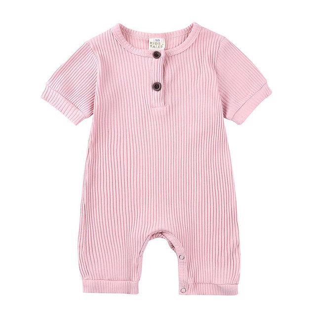 Newborn Summer Romper, Regular Color, Girls Clothes, Short Sleeve, Round Neck, Boys, 0-24 Months