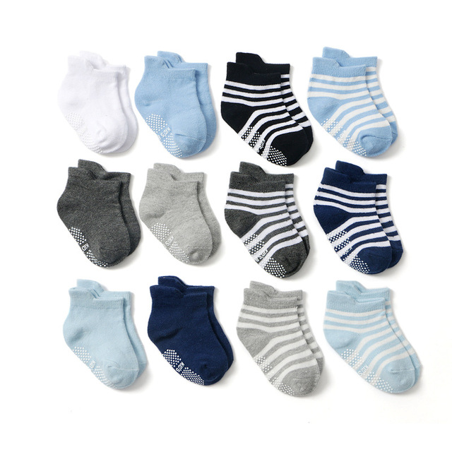 Baby Socks SkiBeaut 12 Pairs Non-Slip Skid Socks for Kids Boys Grips Cotton Crew Socks for 1-3/3-5 Years