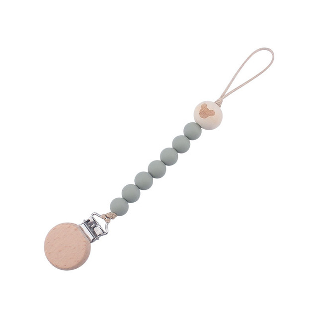 Wooden Baby Infant Toddler Doll Pacifier Silicone Soother Nipple Clip Chain Strap Baby Holder Chew Baby Teether Teething