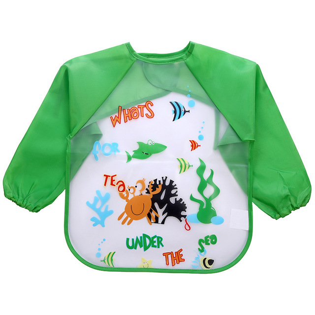 Baby Bandana Bibs Cute Cartoon Colorful Bibs Waterproof Infant Eating Children Sketch Long Sleeve Apron Baby Self Feeding Bib