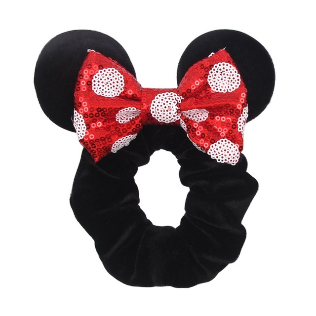 Little Girls Hair Band Kids Mickey Minnie Soft Hair Bow Children Sequin Velvet Ponytail Holders Baby No Damage Rubber Hair Tie