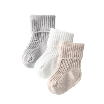 3 Pairs Baby Boys Socks Solid Color Kids Spring Autumn Cotton Breathable Keep Warm Floor Anti-slip Baby Girls Socks