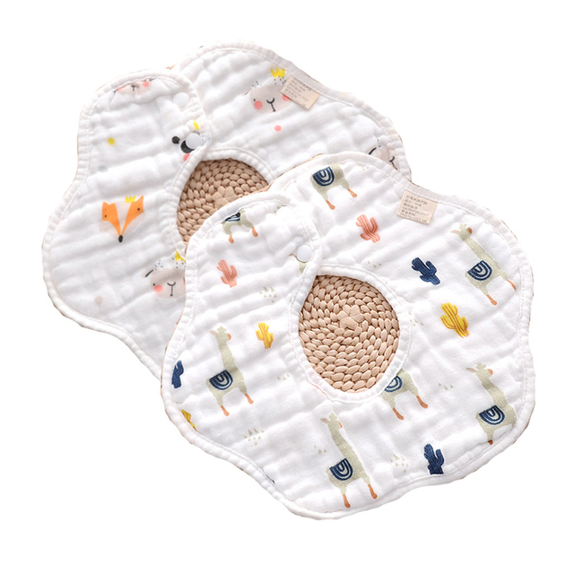 2Pcs 360 Degrees Rotating 8 Layer Cotton Infant Baby Bibs Cute Various Printed Waterproof Soft Comfortable Saliva Towel Baby Bib