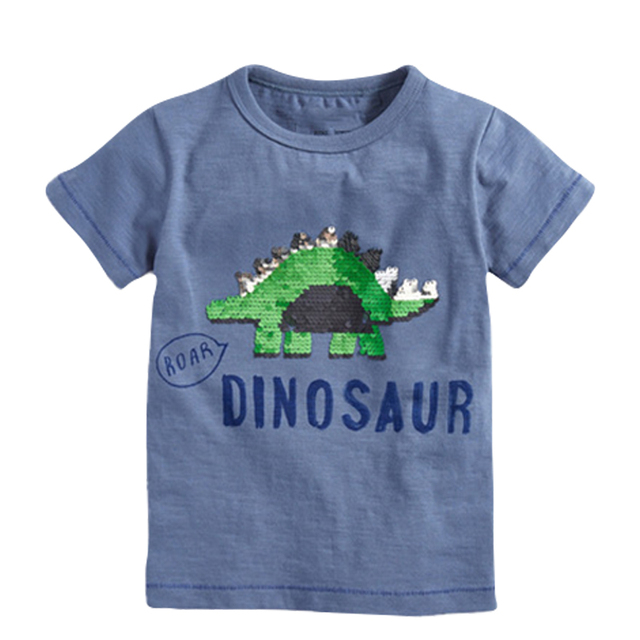 Boys Summer Clothes Children T-shirt Dinosaur Printing Kids Striped Embroidery Tops Boy Cotton T-Shirts Baby Cartoon Tee Clothes