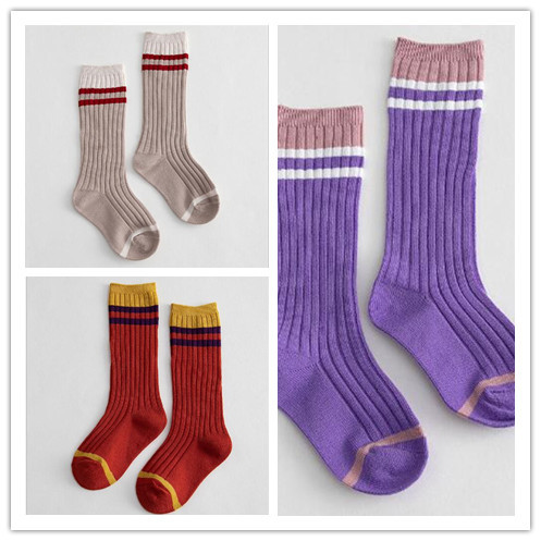 3 pairs 1-8 years old 2021 spring and summer new parallel stripes striped kids middle tube children's socks