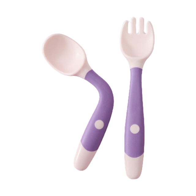 Baby Children Spoon Fork Set Soft Bendable Silicone Scoop Fork Cutlery Set Kid Training Feeding Cutlery Utensils