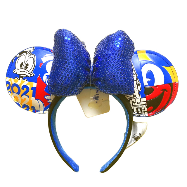 New Disney Mickey Mouse Ears Headband Space Lunar Mountain New Year Minnie Bow Pink Sequins Cartoon Anime Headdress Headband Gif