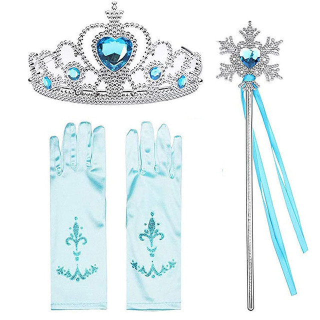 Princess Elsa jewelry set, accessories, gloves, wand, tiara, necklace, wig, princess dress, fancy dress