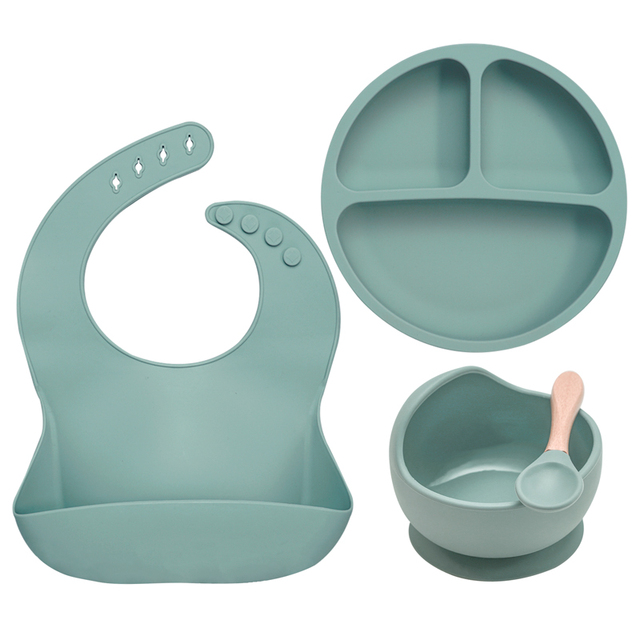 Baby Feeding Bowl Set Silicone Bibs Non-Slip Baby Silicone Tableware BPA Free Silicone Chewable Food Grade Newborn Accessories