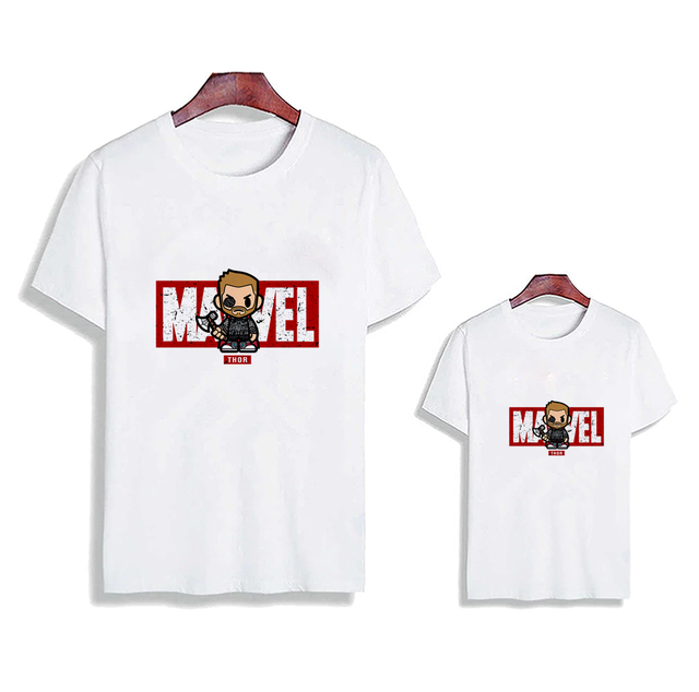 Spider-Man Iron Man Ant-Man Marvel Family Short Shirts Summer White O-Neck Tshirt Avengers Cool Superhero Printed Father Son Tees