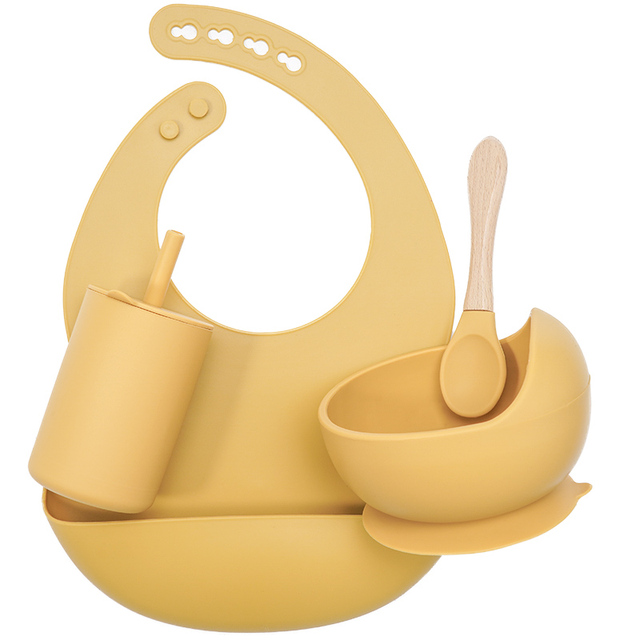 Baby Feeding Bowls Set Non Slip Silicone Bibs BPA Free Chewable Baby Tableware Food Grade Newborn Accessories