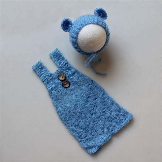 Newborn Baby Photography Accessories Boys Girls Clothes Cute Hat and Bear Overalls Mohair Photo Clothes